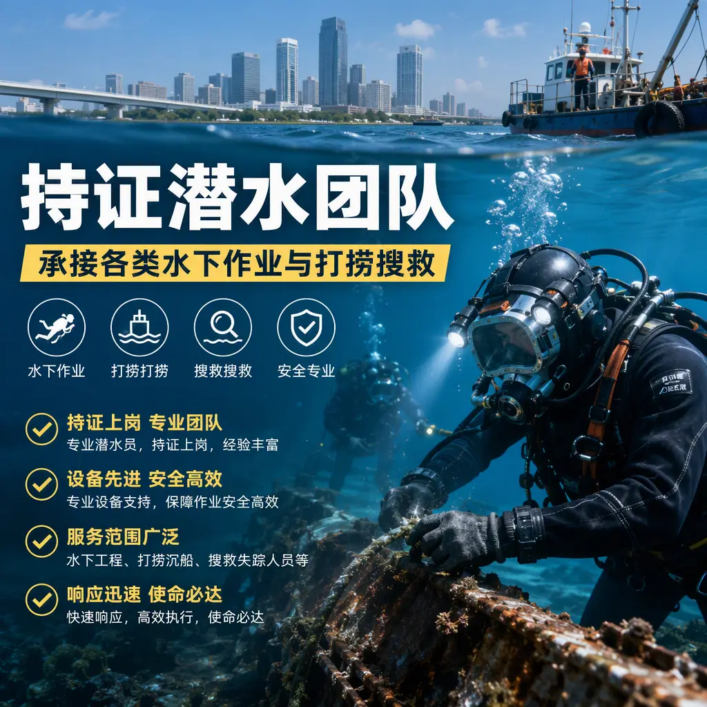 持证潜水团队，承接各类水下作业与打捞搜救即墨
