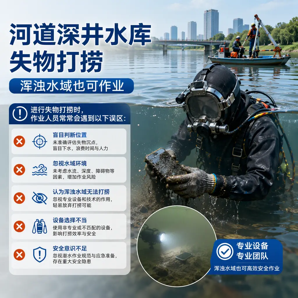 河道深井水库失物打捞，浑浊水域也可作业即墨